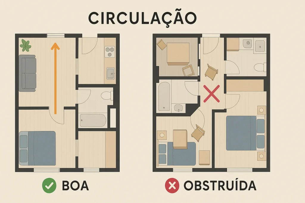 Diferença entre um bom e um mal projeto de circulação de apartamento